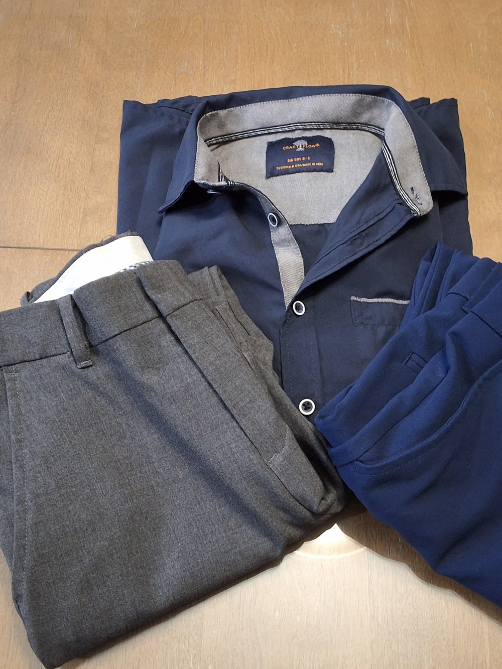 Boys Navy Button-Up Shirt with Gray/navy Dress Pants